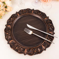 6-Pack Acrylic Charger Plates 13" Round Dark Brown with Aristocrat Retro Baroque Rim - Ornate Plastic Decorative Chargers